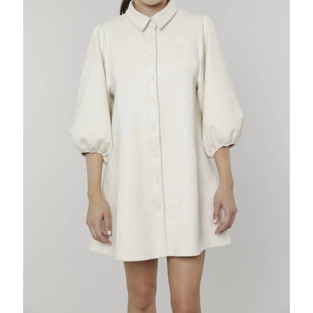 NEW DOLCE CABO everywhere leather dress with puff sleeves in cream suede